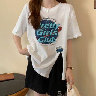 Set : Print Short-sleeve T-shirt + High-waist Shorts