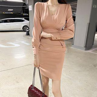 V-neck Plain Mini Bodycon Dress