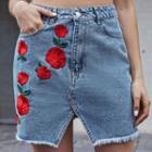 Floral-print Denim Skirt
