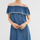 Off-shoulder Ruffle Denim Shift Dress