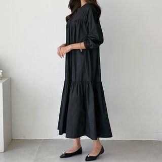 V-neck Flared Long Tiered Dress