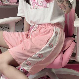 Drawstring Peach Embroidered Sport Shorts