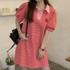 Striped Mini Polo Dress Pink - One Size