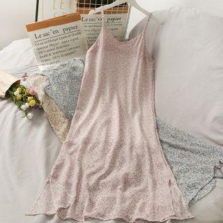 Sleeveless Side-slit Floral Midi Dress