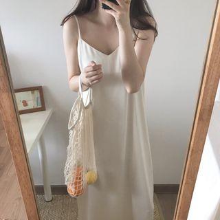 Plain Spaghetti Strap V-neck Midi Dress