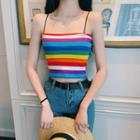 Rainbow Striped Cropped Camisole Top As Shown In Figure - One Size