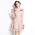 Long-sleeve Lace Collared Mini A-line Dress