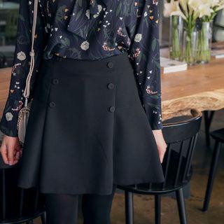 Inset Shorts Buttoned Mini Flare Skirt