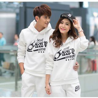 Couple Matching Set: Letter Fleece-lined Hoodie + Sweatpants