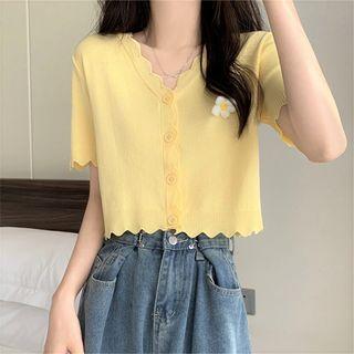 Short-sleeve Scallop Trim Cardigan