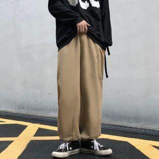 Elastic-waist Wide Leg Plain Jogger Pants