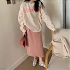 Lettering Sweatshirt / Plain Midi A-line Skirt / Set