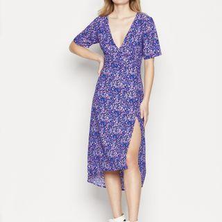 Short Sleeve V-neck Floral Print Slit Mini Dress