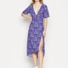 Short Sleeve V-neck Floral Print Slit Mini Dress
