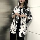 Print Elbow-sleeve Oversized Shirt Black & White - One Size