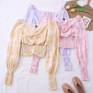Tie-dyed Ruched Smocked Crop Top