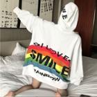Lettering Rainbow Print Hoodie White - One Size