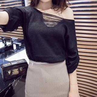 3/4-sleeve Ripped Sweater