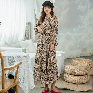Plus Size Beribboned Leopard Maxi Dress
