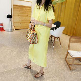 Raglan-sleeve Twisted Maxi Shirtdress