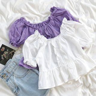 Short-sleeve Plain Ruffled Trim Cropped Top