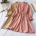 Ruffled-trim Mock-neck A-line Dress