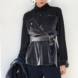 Velvet Panel Mock Two-piece Shirt