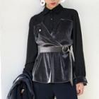 Velvet Panel Mock Two-piece Shirt