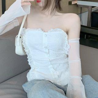 Strapless Frill Trim Top White - One Size