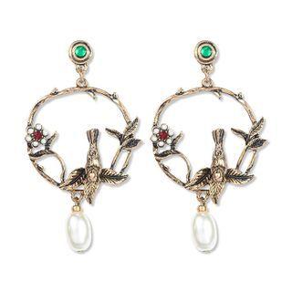 Faux Pearl Alloy Bird & Branches Dangle Earring 1 Pair - As Shown In Figure - One Size
