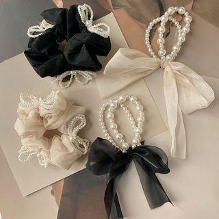 Ribbon Faux Pearl Hair Tie / Scrunchie