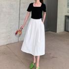 Set: Short-sleeve Square-neck Plain T-shirt + High-waist Plain Skirt