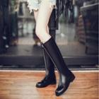 Front Zip Chunky Heel Tall Boots