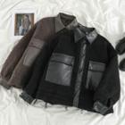 Faux-leather Fleece Jacket