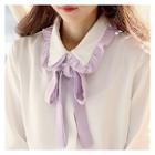 Detachable-ribbon Contrast-trim Blouse