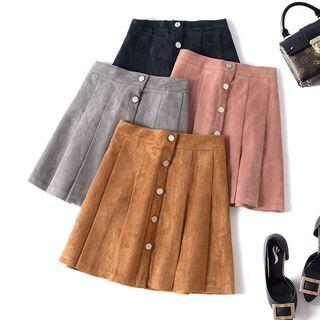 Button Detail Pleated Skirt