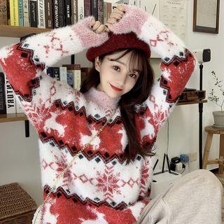 Christmas Pattern Mock Neck Sweater As Shown In Figure - One Size