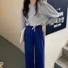 Long-sleeve Printed Sweatshirt / Plain Wide-leg Pants