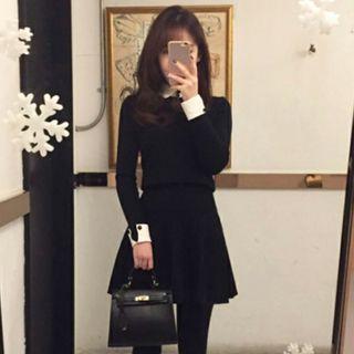 Color Block Polo Sweater Black - One Size