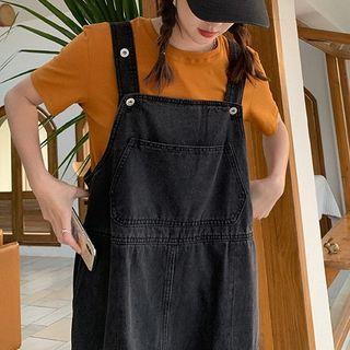 Denim Midi Pinafore Dress Blackish Gray - One Size