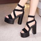 Faux Leather Strappy Buckled Chunky Heel Platform Sandals