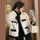 Contrast Trim Fleece Jacket / Wide-leg Pants