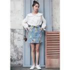 Floral Denim A-line Mini Skirt With Sash