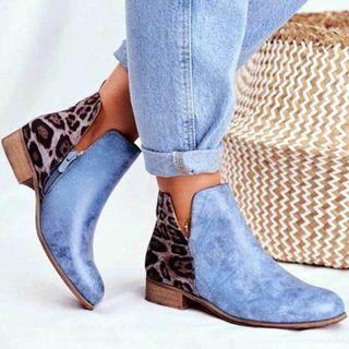 Leopard Print Panel Block Heel Ankle Boots