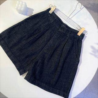 Loose-fit Denim Shorts Dark Blue - M