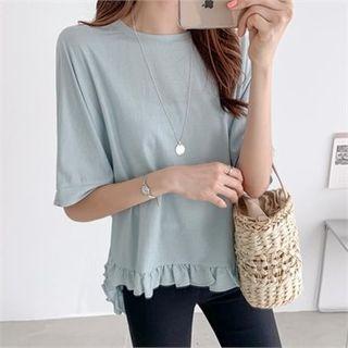 Frill-hem Dip-back T-shirt