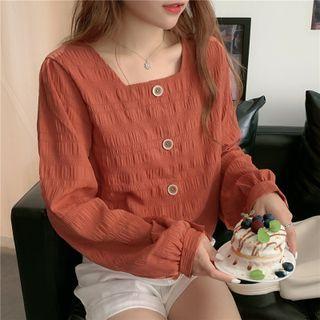 Long-sleeve Square Neck Drawstring Hem Blouse