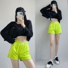 Long-sleeve Mesh Crop Top / Shorts
