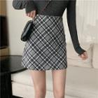 Turtleneck Long-sleeve Top / Plaid A-line Skirt