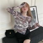 Long-sleeve Tie Dye T-shirt Gray & Brown - One Size